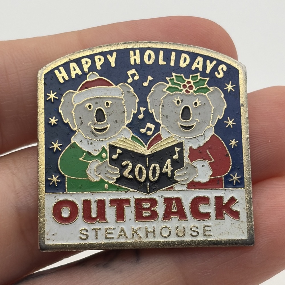 Outback Steakhouse 2004 Happy Holidays Koalas Caroling Christmas Lapel Hat Pin